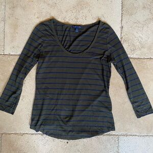 Ralph Lauren Petites Green & Blue Striped 3/4 T-Shirt With Polo Pony PS